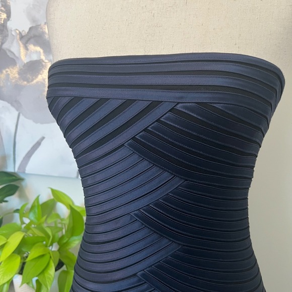 Strapless Dark Blue Bandage Bodycon Dress Y2K Minimalist Party Fit Prom Cocktail - Picture 5 of 10